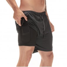 2  in  1 Men’s Running Shorts Double  deck Quick Drying Jogging Gym Short Pants with Phone Pocket