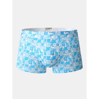 Mens Printing Ice Silk Cotton U Convex Pouch Breathable Thin Stretch Home Boxers