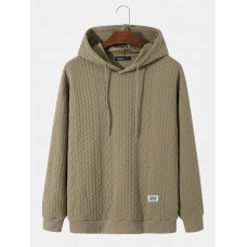 Mens Cable Knit Applique Loose Daily Drawstring Hoodies